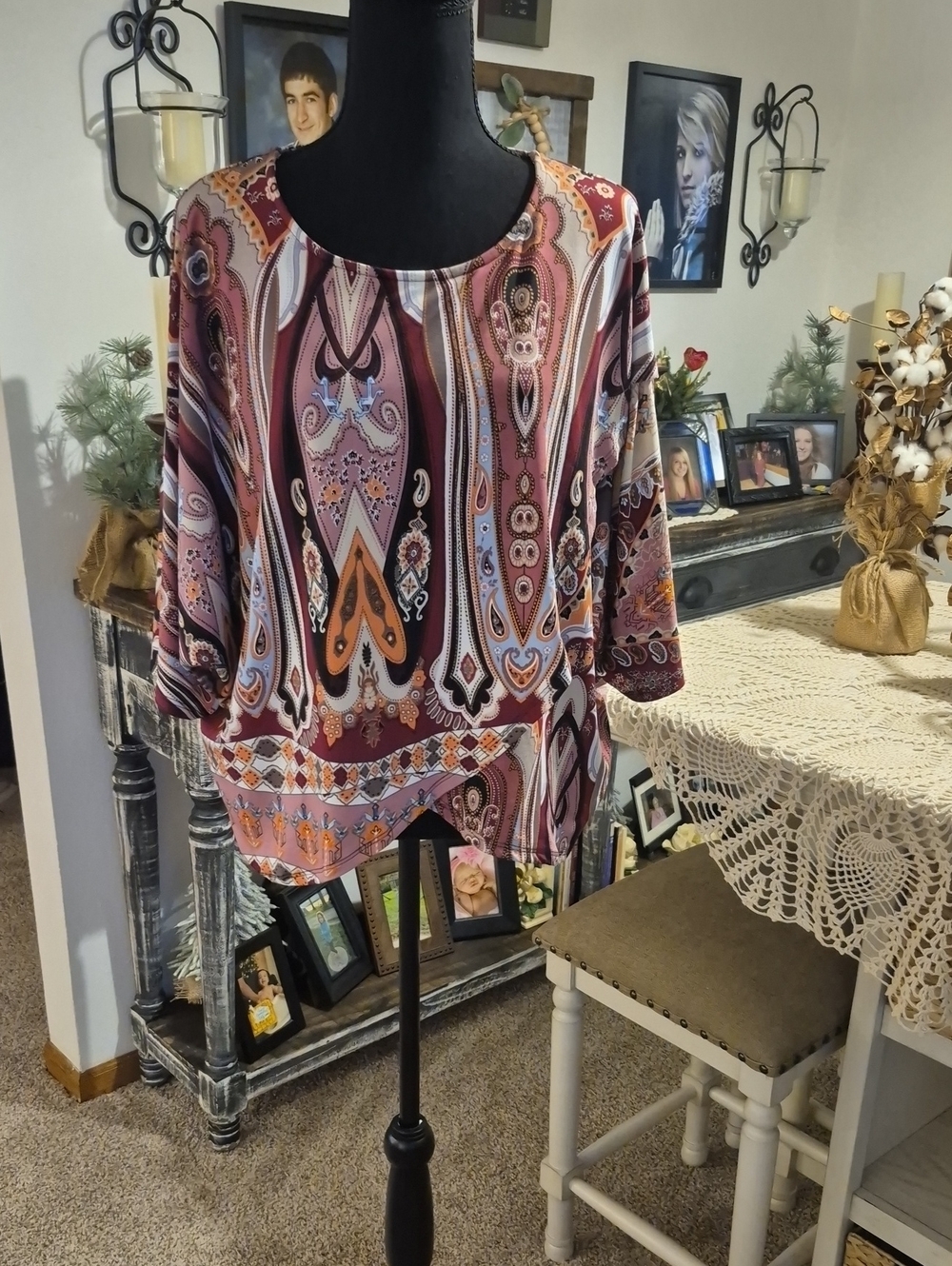 Passport Burgundy Multi Paisley Tunic Top